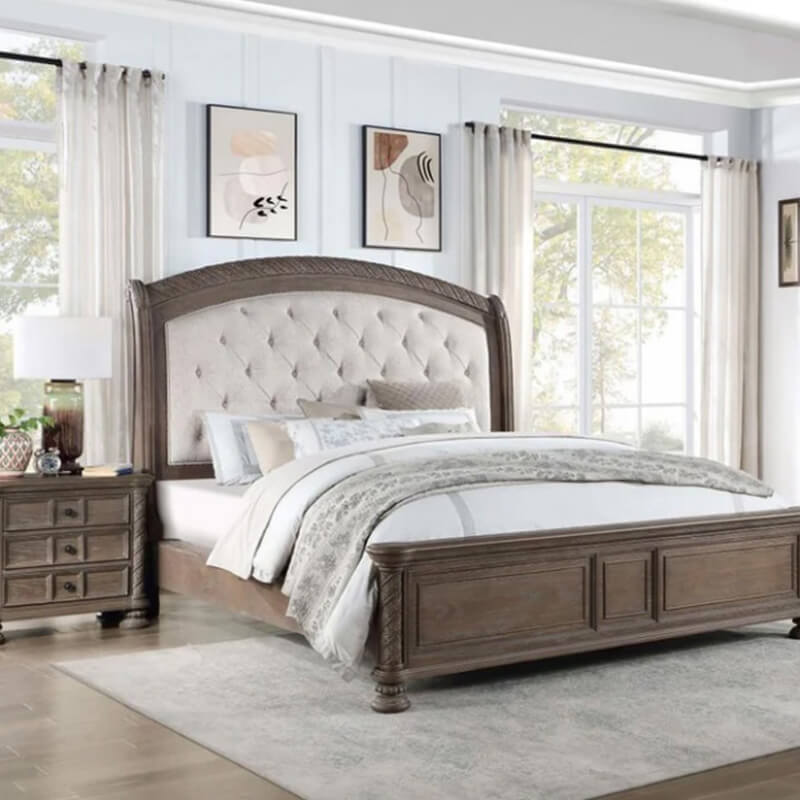 Modern King Size Bed with Wooden Headboard